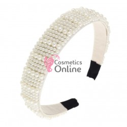 Bentita deosebita pentru par din Satin cu Perle Albe BTP008K - Alba